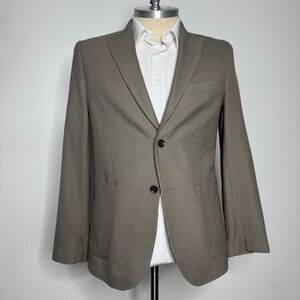 Zara Solid Beige Mesh Blazer‎ Sport Coat Jacket Size 44 Two-Button Dual Vent